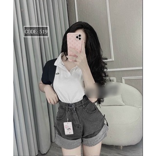 Quần short jeans lật lai gài nút (ảnh sàn + clip thật)