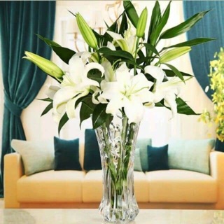 BÌNH HOA THỦY TINH PHA LÊ TRẮNG CAO 30 CM