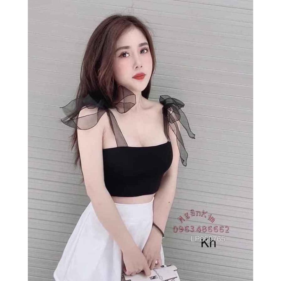 Áo thun nữ croptop, áo ống hai dây cột nơ