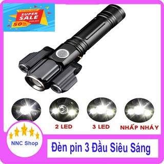 Đèn pin cầm tay siêu sáng 3 đầu xoay 360 - nnc shop
