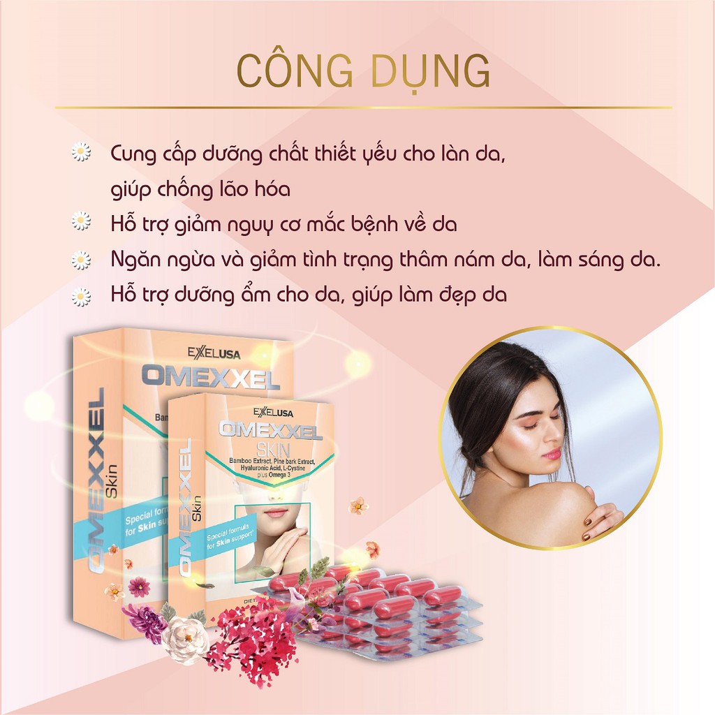 Bộ viên uống chống lão hóa da Omexxel E400 - Omexxel Skin - 30 viên/ hộp - Tặng 1 hộp Omexxel Collgen 30 viên