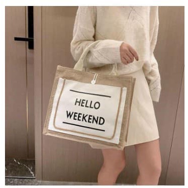 Túi cói đi biển, đi chơi, đựng đồ đa năng, túi cói nữ thần Kt: 31x36x19cm