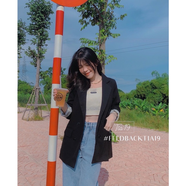 Áo blazer 2 lớp ulzzang Tia19 . Áo khoác vest dáng dài hàn ( Ảnh thật)