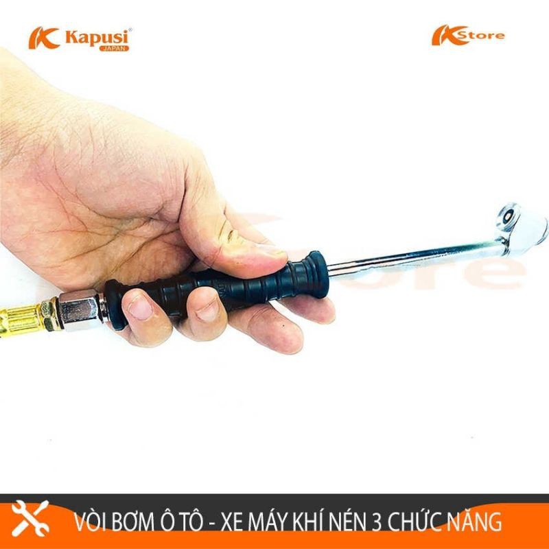 Bơm lốp đồng hồ khí nén nhật bản kapusi, súng bơm lốp ô tô 2 đầu, tay bơm xe tải