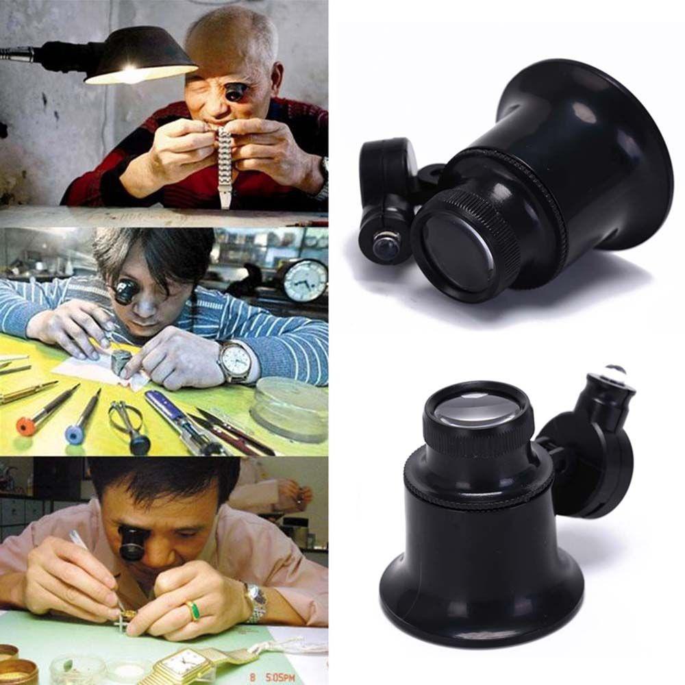 Kính Lúp Cầm Tay Mini Bằng Acrylic ABS Có Đèn LED Phóng To 20 Lần Hỗ Trợ Sửa Chữa Đồng Hồ