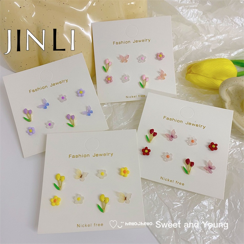 Set 8 khuyên tai nhựa hình hoa / bướm xinh xắn thời trang cho nữ
