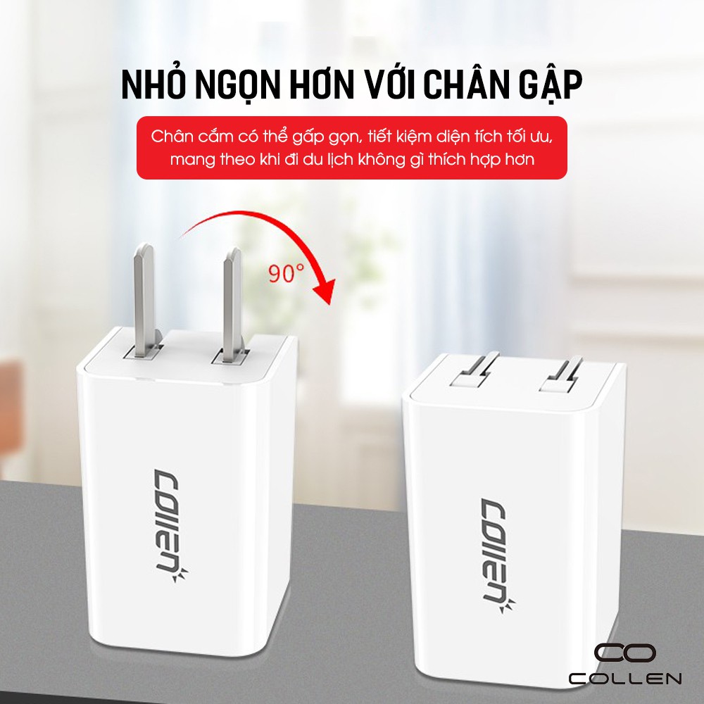 Củ sạc nhanh iphone samsung oppo 2.4A, sạc điện thoại 2 cổng USB đa năng cực bền COLLEN