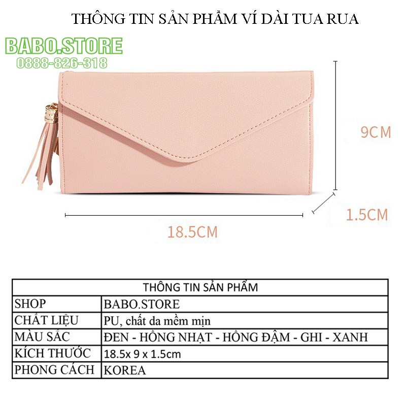 Ví bóp dài cầm tay da nữ kiểu bì thư, Ví tua rua nữ kiểu dáng phong thư kèm tua rua 5 màu thời trang hàn quốc Babo.store