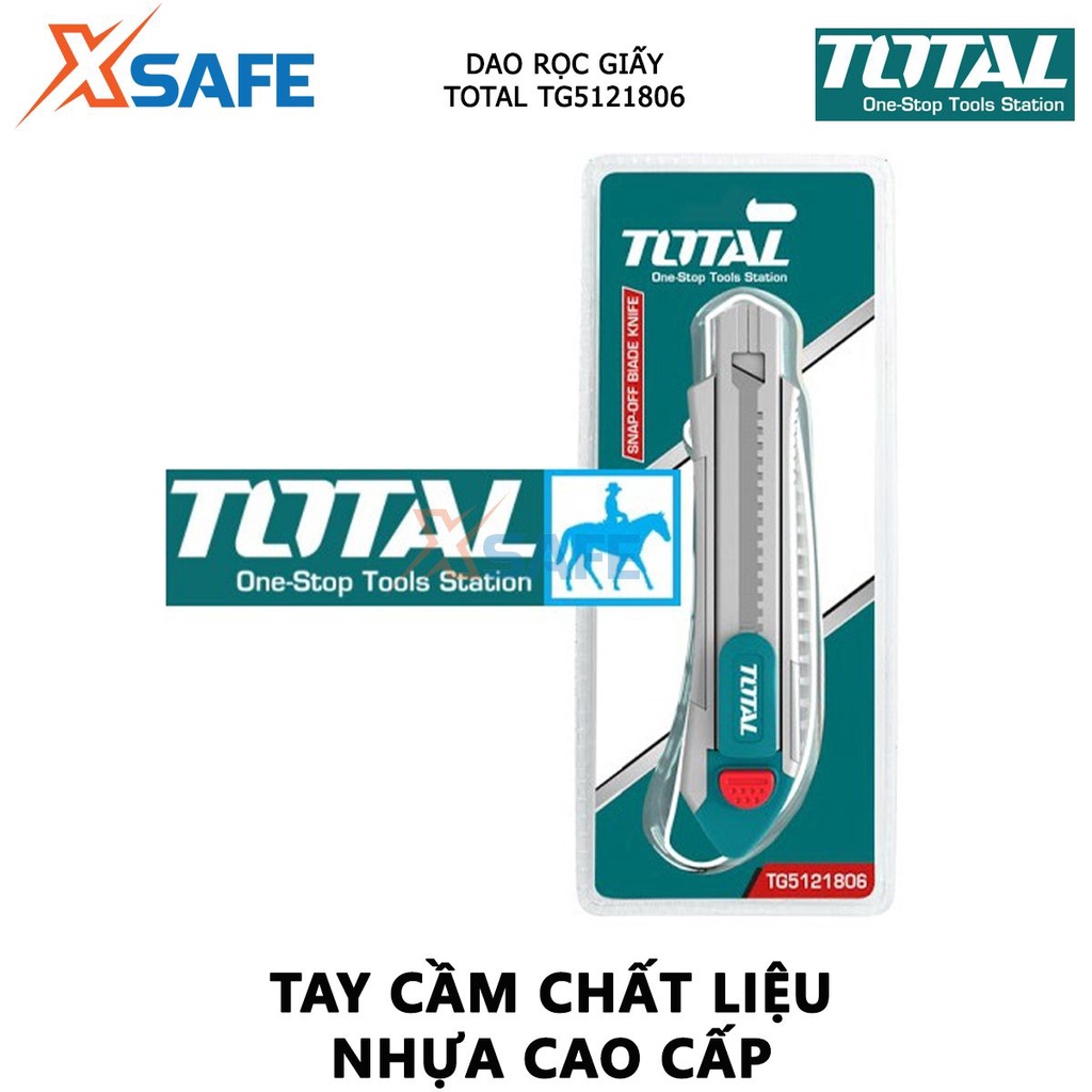 Dao rọc giấy TOTAL TG5121806 | dao cắt giấy kích thước lưỡi 18 x 100mm, kèm 6 lưỡi cắt dán giấy, các loại hộp