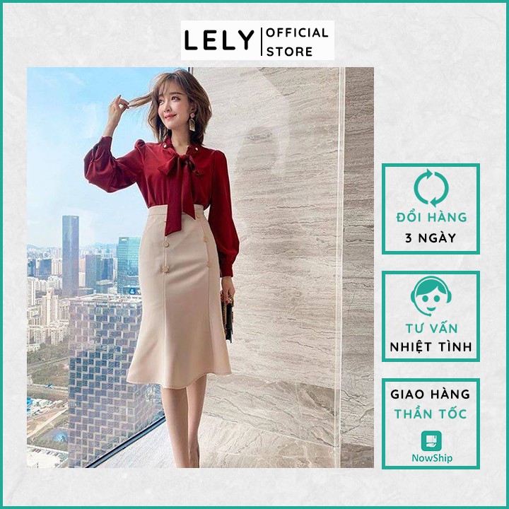 Chân Váy Đuôi Cá Công Sở -LELY -CV194, Chân Váy Xếp Ly Nhẹ, 2 Cột Cúc Bọc