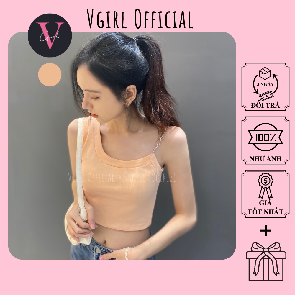Áo Croptop Nữ VGIRL lệch vai phối dây xích không rỉ [ẢNH ĐỘC QUYỀN]
