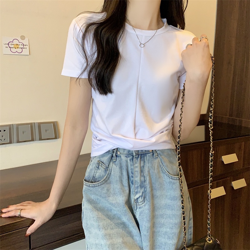 SUXI Áo Thun Tay Ngắn Cổ Tròn Màu Sắc Đơn Giản Thời Trang Mùa Hè Dễ Phối Đồ Dành Cho Nữ