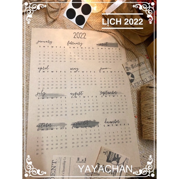 [Vintage] Lịch 2022 kraft nâu cổ điển trang trí tường vintage (tặng kèm sticker)