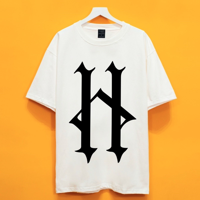 Áo thun tay lỡ in trước sao chữ H có 5 màu xanh/đen/nâu/kem/trắng/