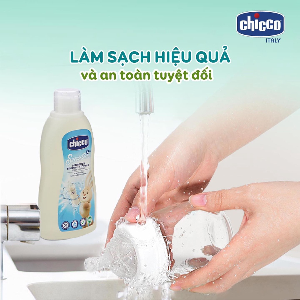 Gel dầu dừa Chicco nhập khẩu từ Ý rửa vệ sinh bình sữa diệt vi khuẩn hiệu quả an toàn cho da nhạy cảm mẹ và bé 300ML