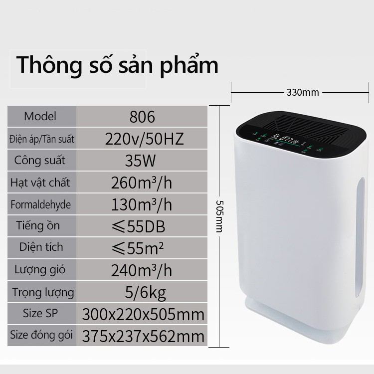 YB806Máy lọc không khí thông minh Phòng ngủ gia đình Văn phòng diện tích nhỏ lọc bụi PM2.5, khói thuốc, giải phóng ion â