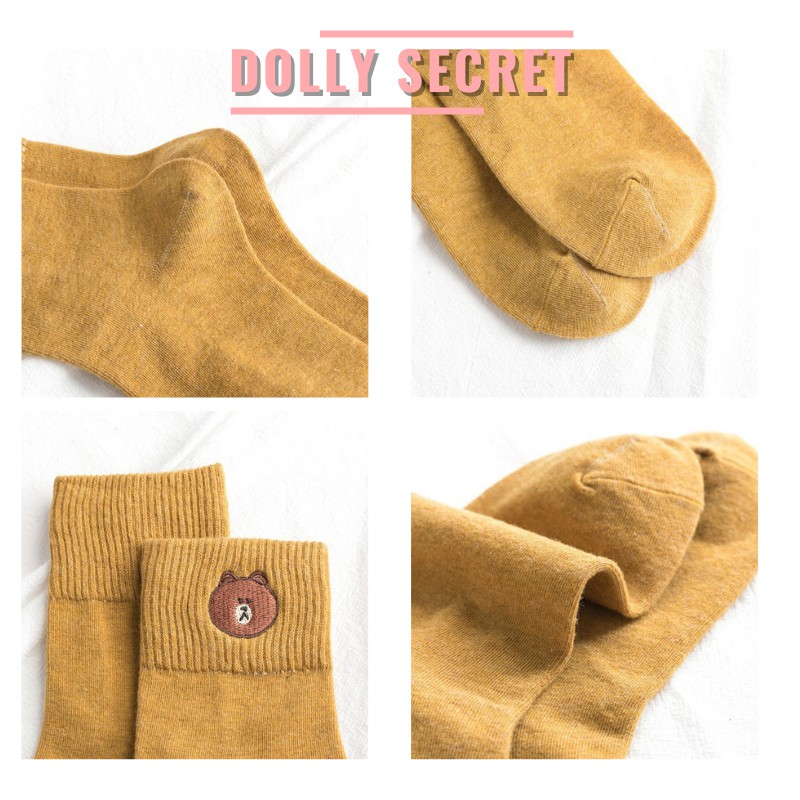 Tất cổ cao họa tiết hình gấu dễ thương phong cách Vintage cotton dày cho nữ BEAR DOLLY SECRET T03