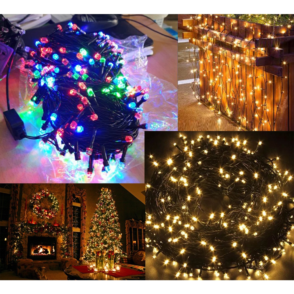 Bộ đèn led nhấp nháy 20m dây đen ánh sáng vàng, 7 màu trang trí cây thông Giáng sinh Noel, trang trí cây mai cây đào Tết