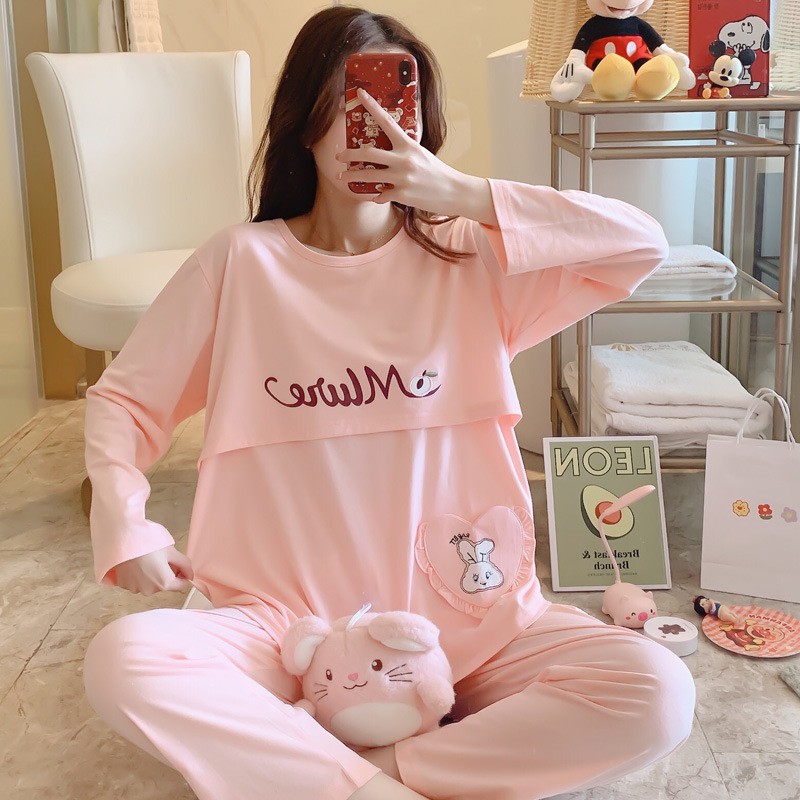 Bộ bầu - bộ sau sinh - cho con bú - chất liệu coton - mềm - mịn - mát ( đô lật túi tim - QDTD - MS - 04 )