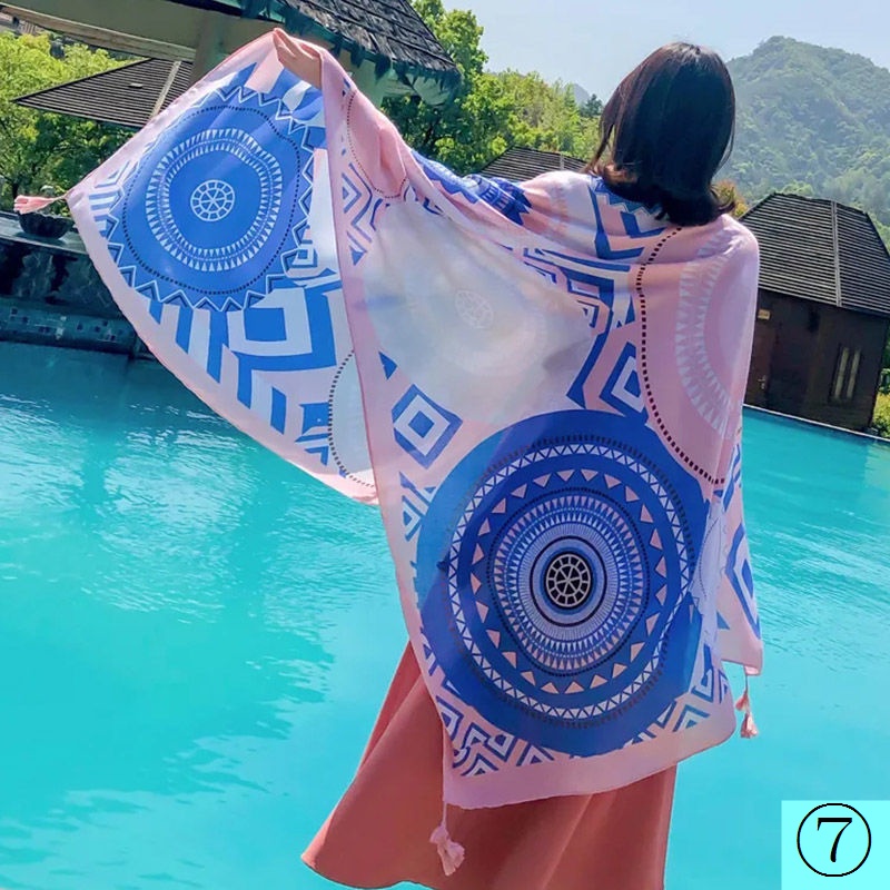 Khăn Choàng Cotton Lanh Cỡ Lớn Phối Tua Rua Phong Cách Bohemian Thời Trang Đi Biển Cho Nữ