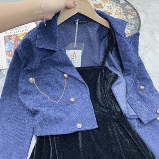 Set váy 2 dây nhung áo khoác nhung tăm