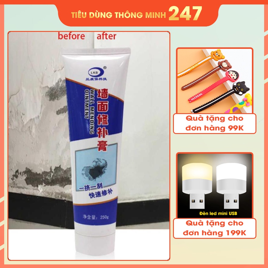 Keo Vá Tường Chống Thấm LKB 250gr - Trám Trét Vết Nứt Khe Hở Tường - Chống Mốc Ẩm Làm Sạch Tường - HÀNG CHÍNH HÃNG