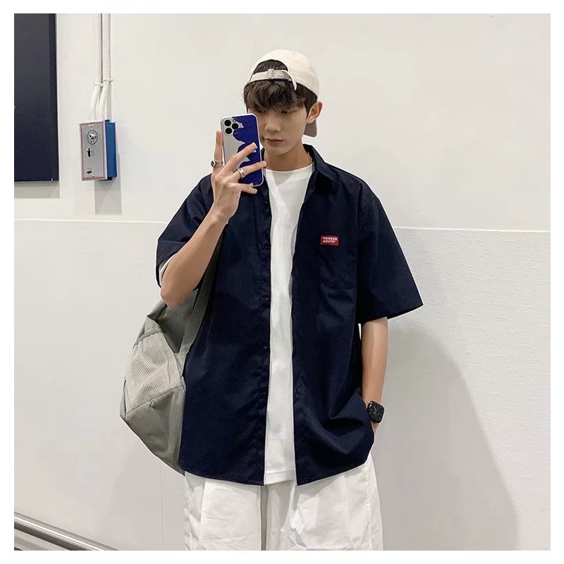 Áo Sơ Mi Tay Ngắn Dáng Rộng Màu Trơn Kiểu Hồng Kông Thời Trang Mùa Hè Năng Động