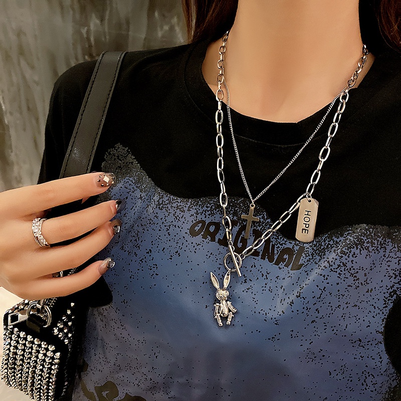 Vòng cổ Mặt Hình Thỏ Nhỏ Gấp Gọn Được Thiết Kế Thánh Giá Phong Cách Hip Hop niche Cá Tính Dành Cho Nữ