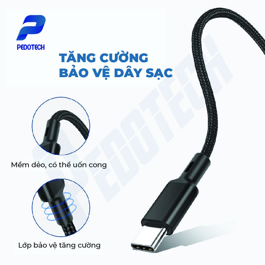 Dây sạc 3 đầu sạc NHANH siêu bền PEDOTECH, [cáp sạc 3 đầu] 3 trong 1: type C iphone lightning USB micro AN TOÀN