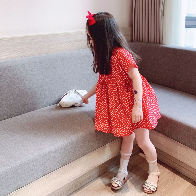 Thanh lý áo cho bé , váy đỏ hoa nhí, Đầm cho bé gái phong cách hàn quốc , chất thô mềm mại, có ảnh thật