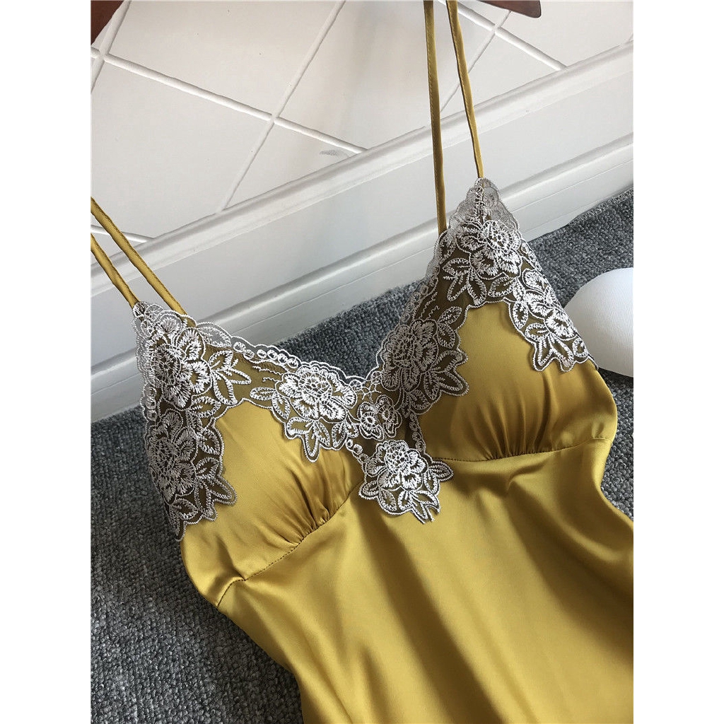 Đầm ngủ lụa phối ren kèm mút ngực quyến rũ dành cho nữ