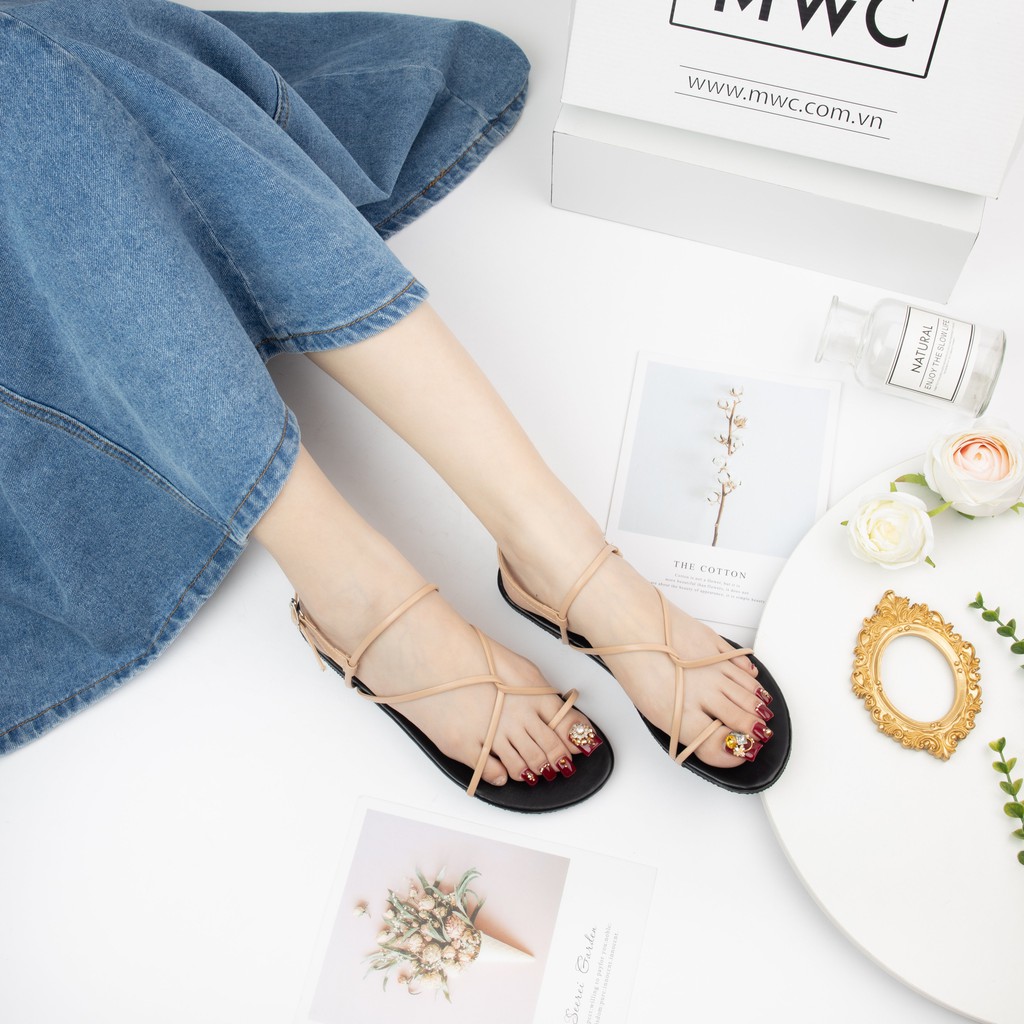 Giày Sandal Nữ MWC Đế Bệt Quai Mảnh Xỏ Ngón Đan Chéo Ôm Chân NUSD- 2784