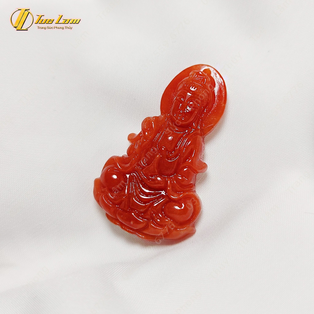 Dây chuyền nữ phật bà quan âm ngoc huyết jadeit  A đỏ cam bình an hợp mệnh hỏa mệnh thổ - Tuệ Lâm