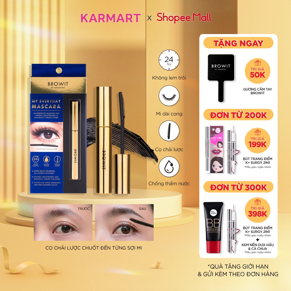 Mascara Nongchat Browit dài và cong mi dạng lược My Everyday 5.5g Endless Night