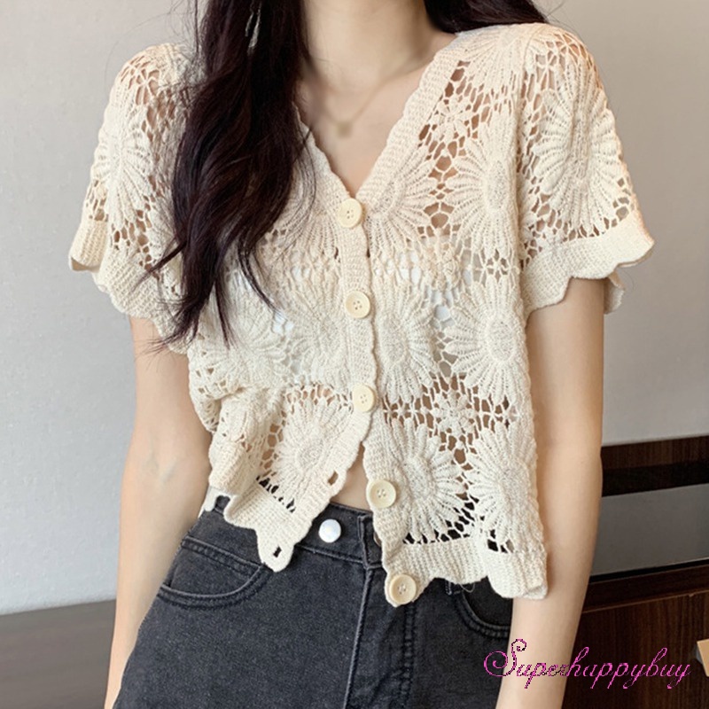 Áo Thun Ngắn Tay Cổ Chữ V Thiết Kế Lỗ Rỗng Thời Trang Mùa Hè Cho Nữ