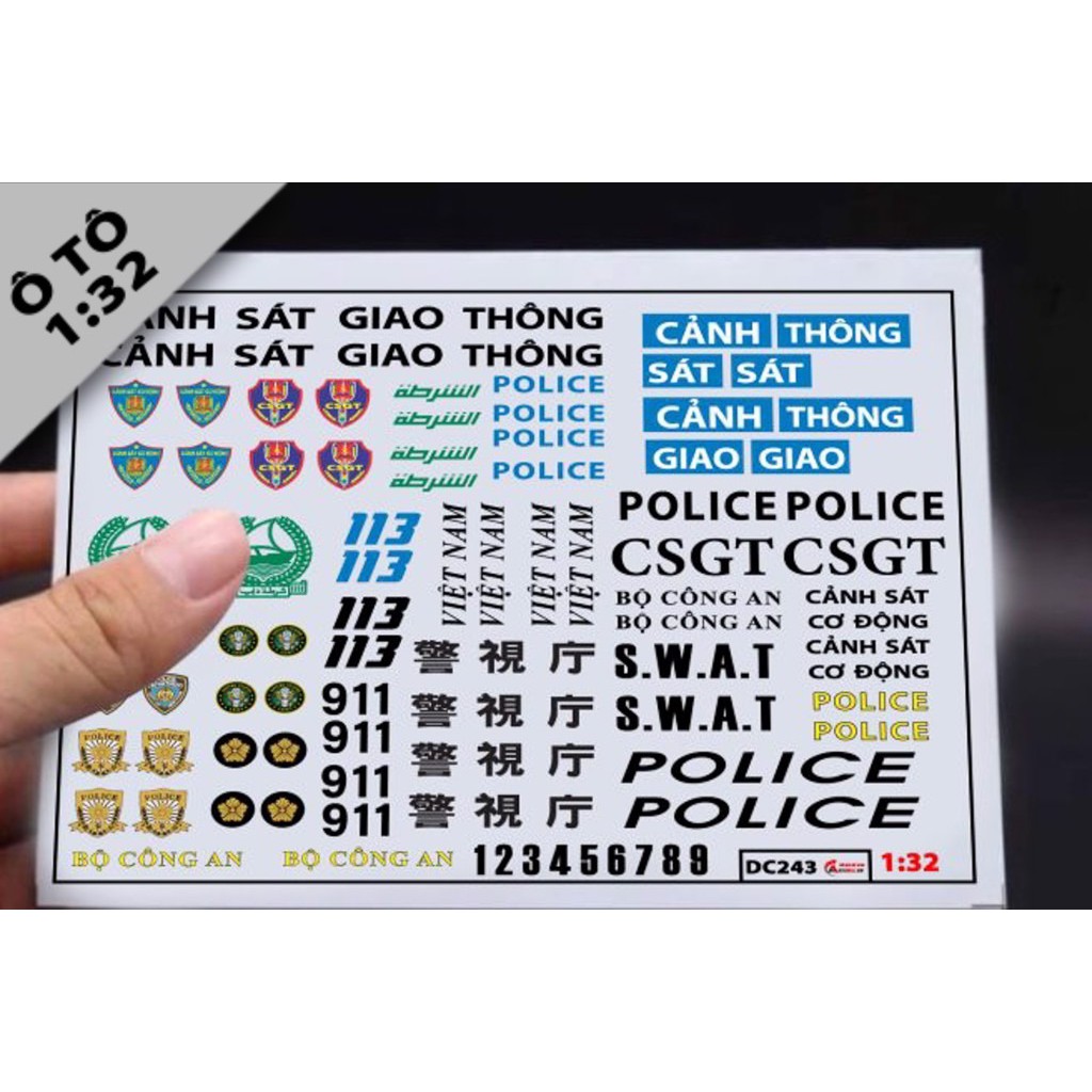 DECAL NƯỚC ĐỘ POLICE CHO Ô TÔ 1:32 DC243