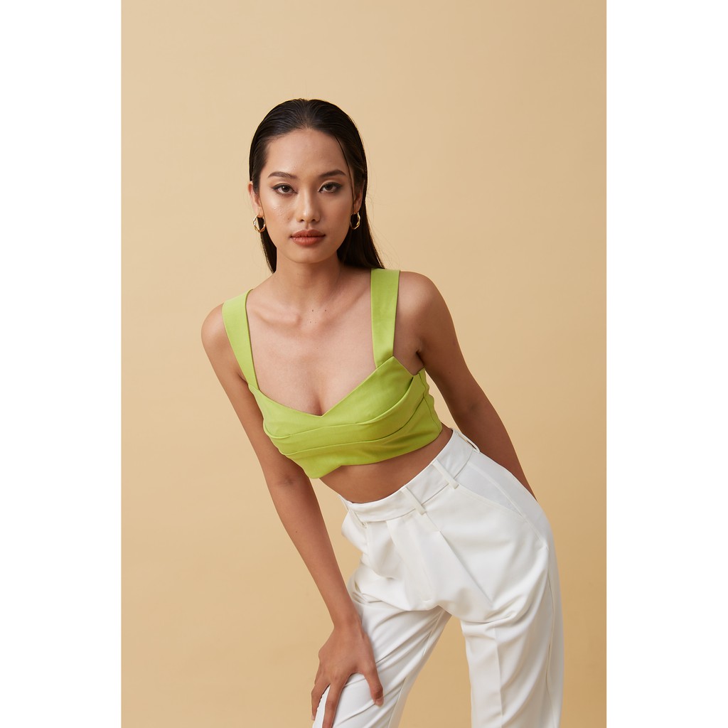 ELE Studios - Áo Croptop nữ thiết kế xếp li thắt nơ sexy cá tính Poshtop cam sữa đi chơi, đi biển phù hợp mùa hè