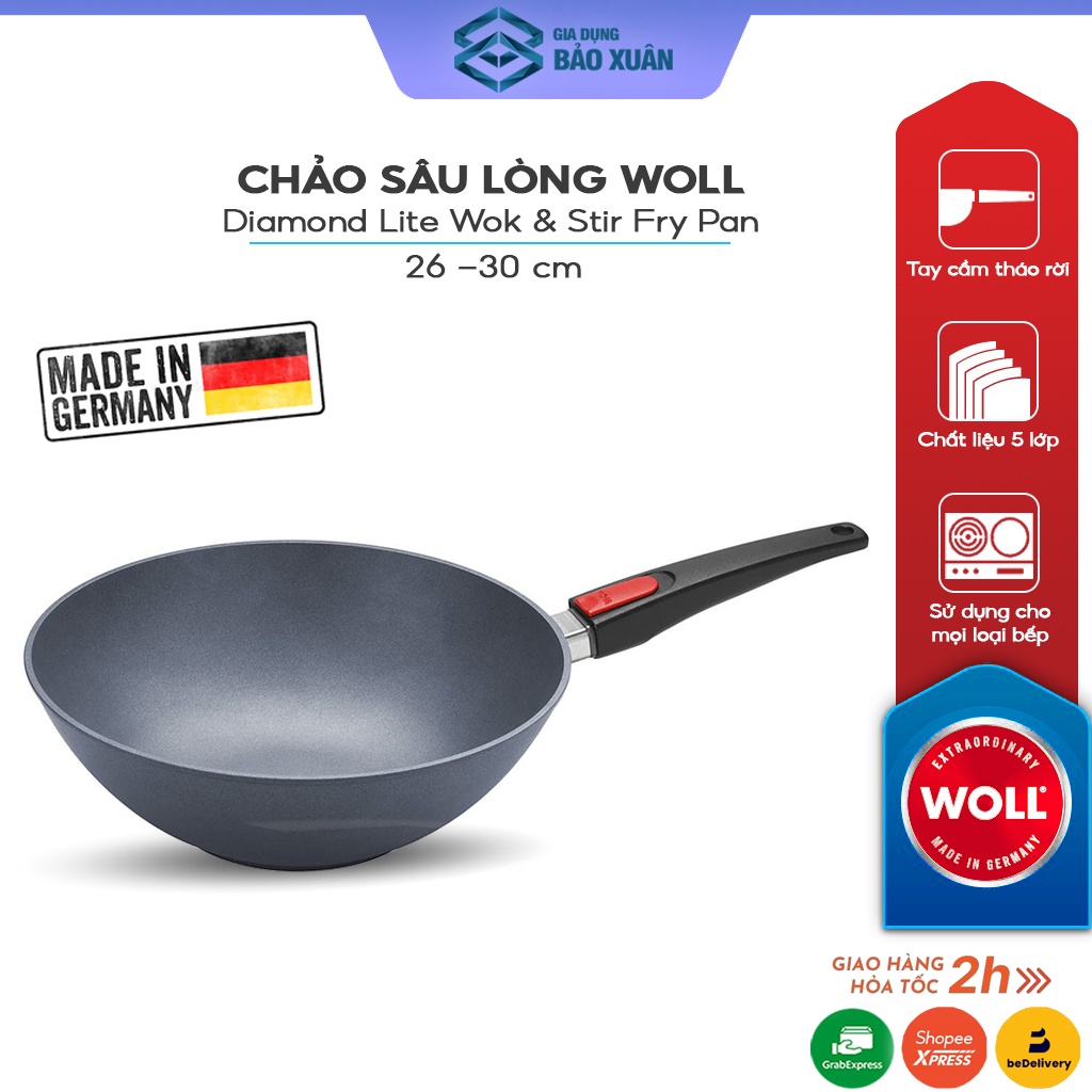 Chảo sâu lòng WOLL Diamond lite wok and stir fry pans size 26/30cm - Nhập Đức