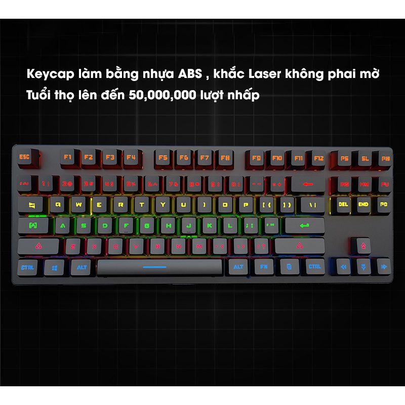 Bàn phím cơ Gaming Leaven K550 Blue Switch TKL 87 phím , LED Rainbow , chống nước