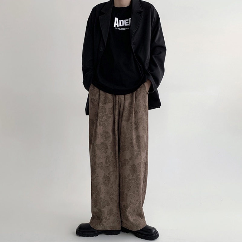 ♞AFF LIGA♞ Quần dài ống rộng vải corduroy phong cách hip hop đường phố cỡ lớn dành cho nam