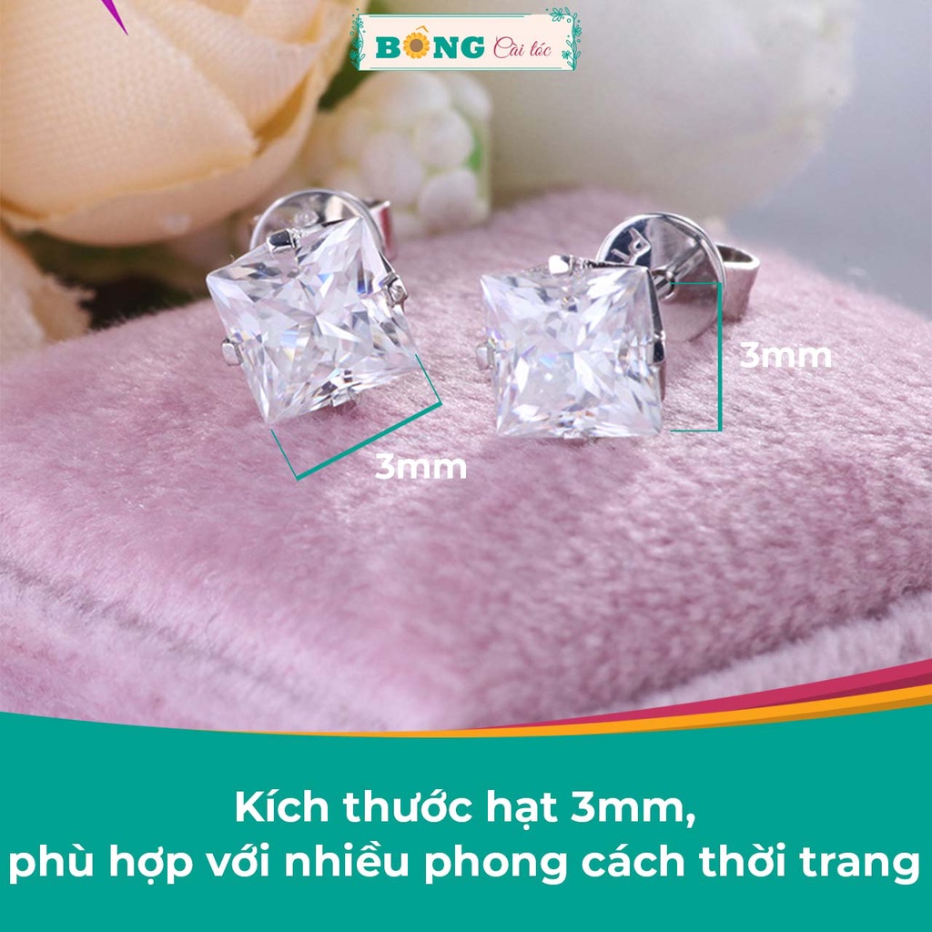 Bông tai titan unisex hạt đá Zircon 3mm phong cách Hàn Quốc, thép y tế không gỉ BT90 - khuyên tai BÔNG Cài Tóc