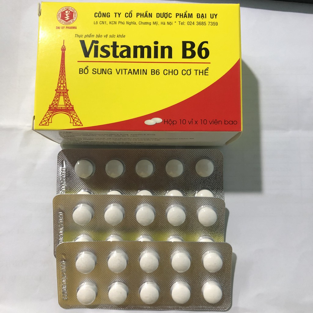 Bổ sung Vitamin nhóm B cho cơ thể - Hộp Vitamin B6 vỉ 100 viên - Chika