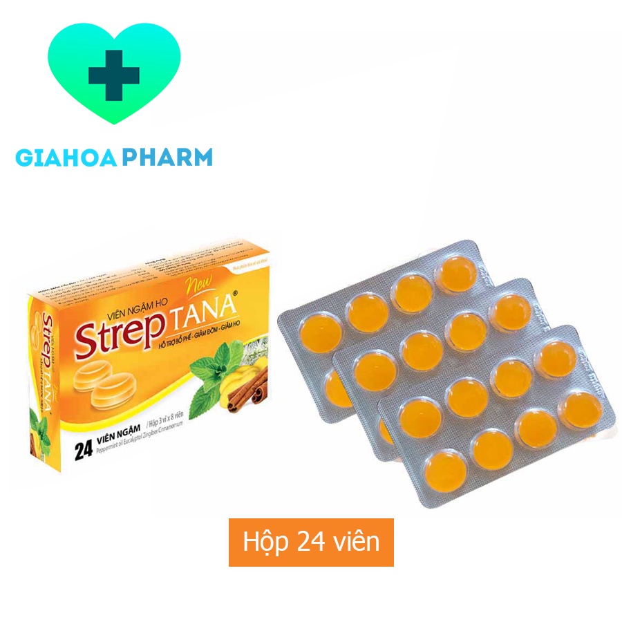 Viên ngậm thảo dược hỗ trợ giảm ho, rát họng, khàn tiếng, làm ấm họng, thơm miệng Streptana (Tanaphar) - Hộp 24 viên