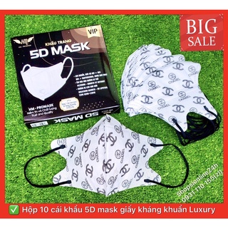 ✅ Hộp 10 cái khẩu trang 5D mask Hm Hoàng Mình họa tiết chnel Trắng