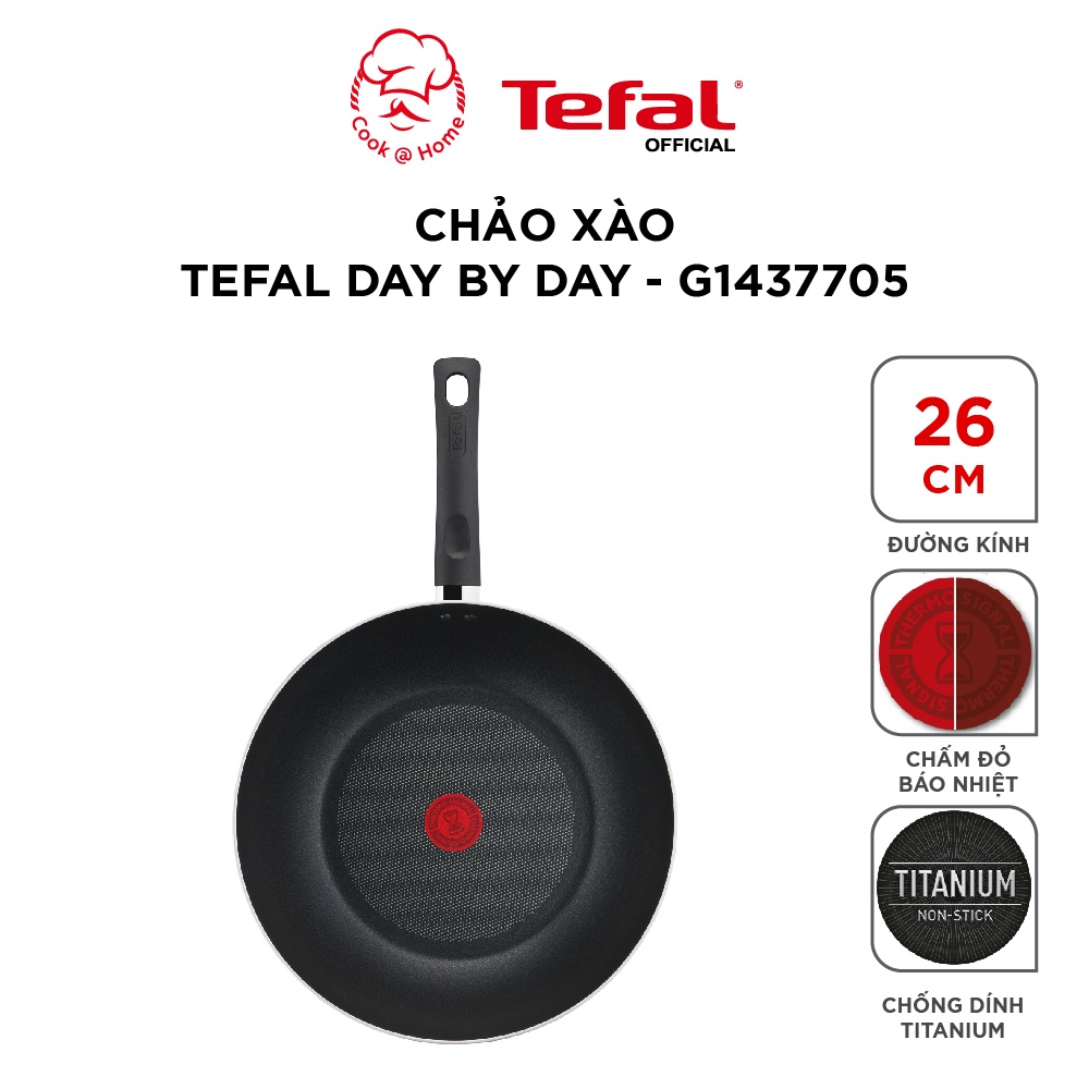 Chảo xào chống dính lòng sâu Tefal Day By Day dùng cho mọi loại bếp G1437705-G1431905