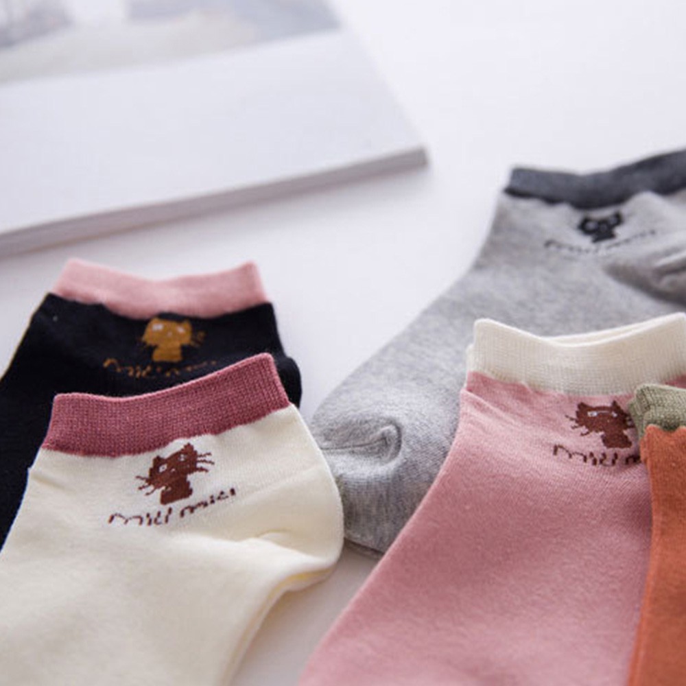 Vớ cotton họa tiết mèo hoạt hình cho nữ
