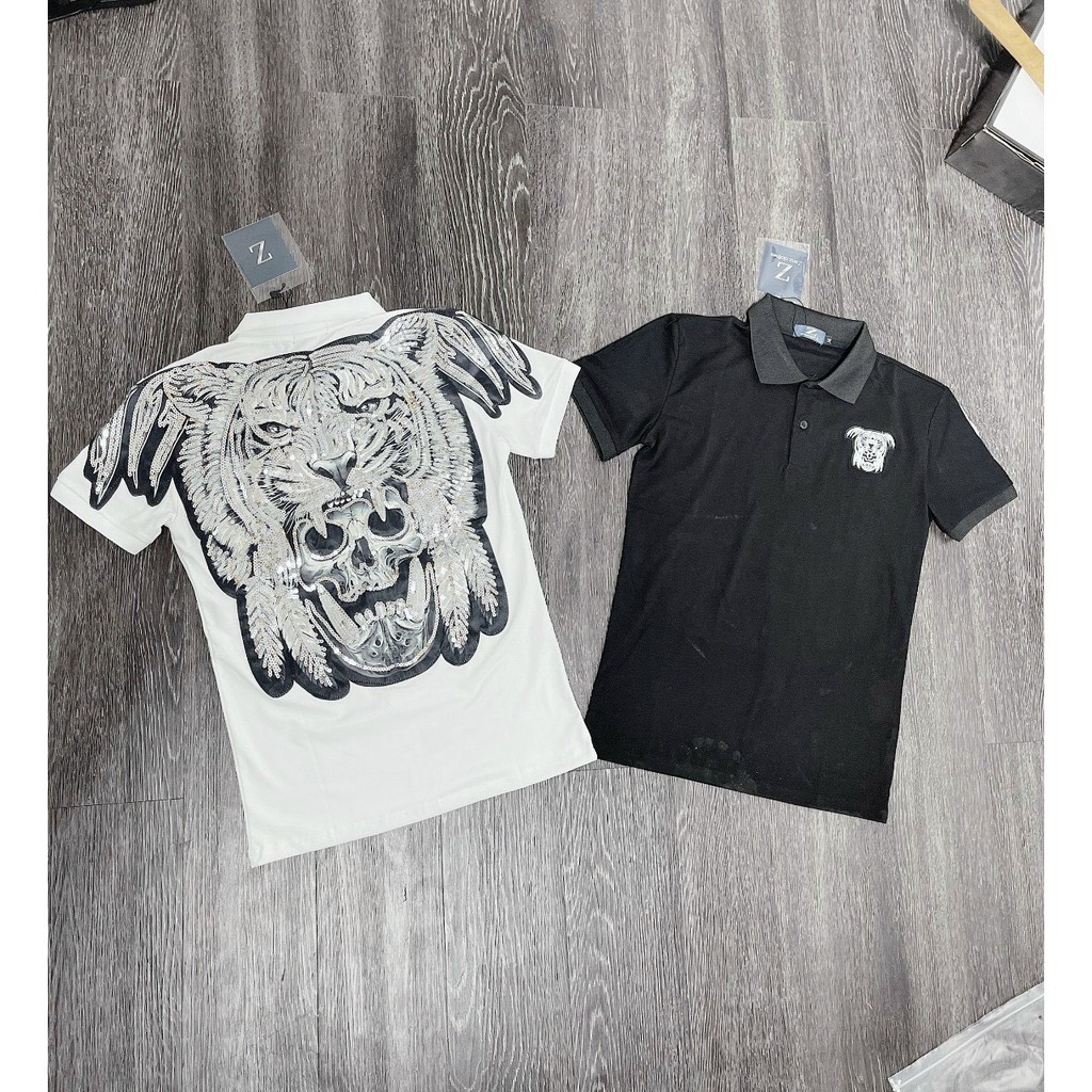 (CÓ VIDEO) Áo thun nam có cổ tay ngắn đính kim sa hổ full lưng AHFASHION vải cotton dày co dãn 4 chiều cao cấp