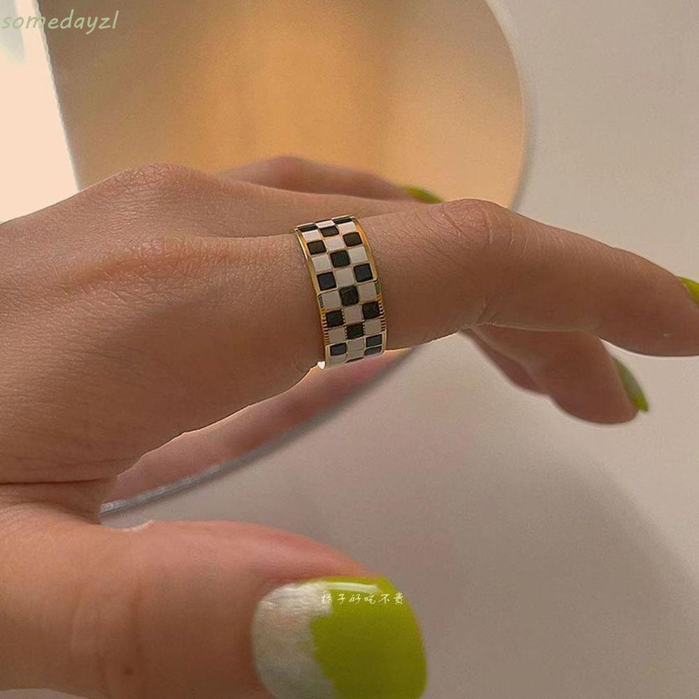 Nhẫn hở họa tiết caro cổ điển thời trang phong cách Hàn Quốc cho nữ