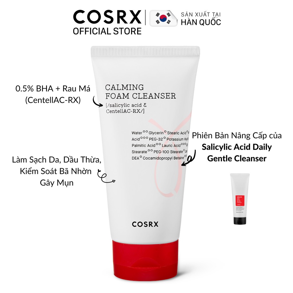 [Mã FMCGMALL - 8% đơn 250K] Sữa Rửa Mặt Tạo Bọt (Rau Má, 0.5% BHA) COSRX AC Collection Calming Foam Cleanser 150ml