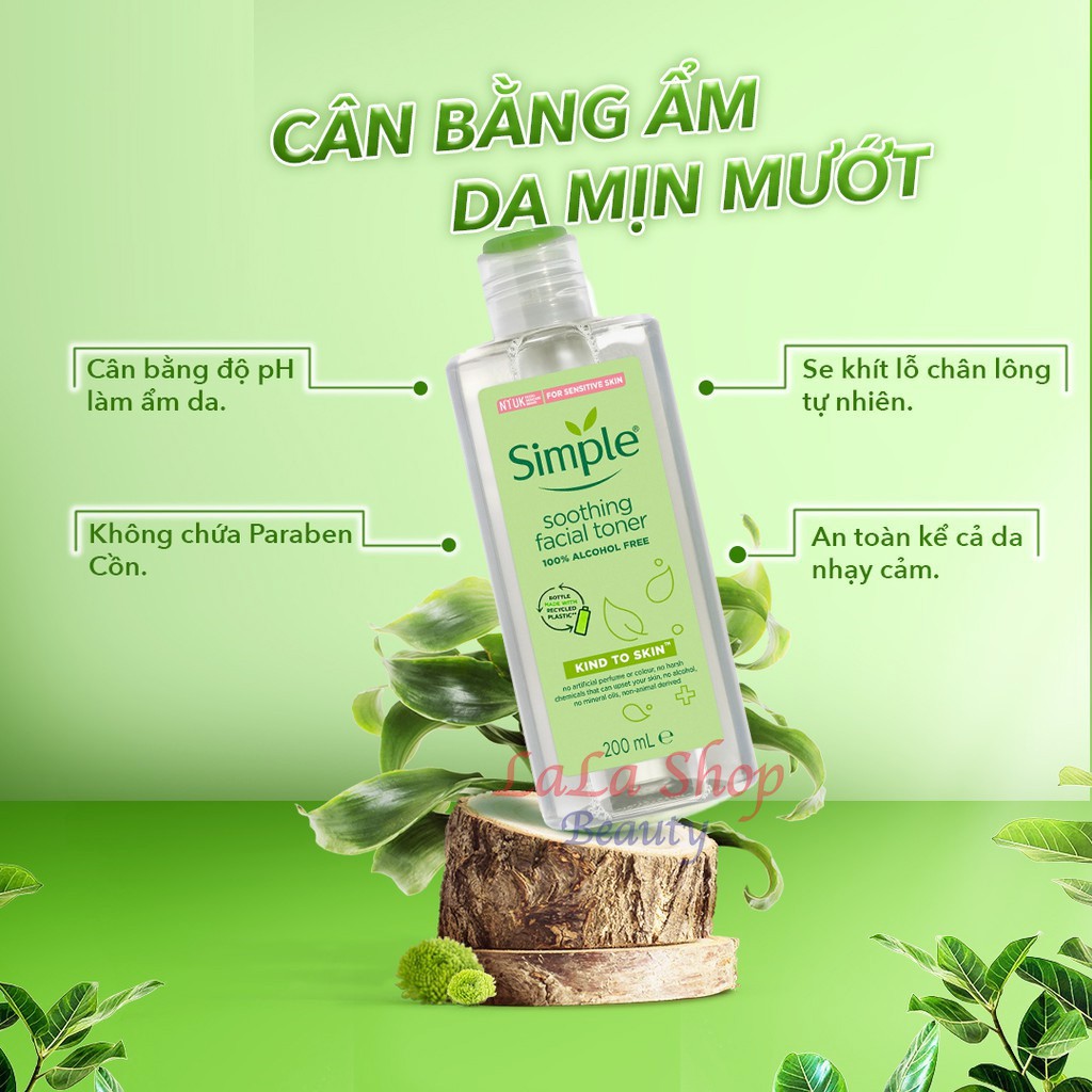 [Hàng chính hãng, có tem phụ] Nước hoa hồng dịu nhẹ Simple 200ml, cấp ẩm, cân bằng phù hợp mọi mọi làn da và da nhạy cảm